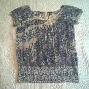 Sheer Blue and Cream Hippy Blouse